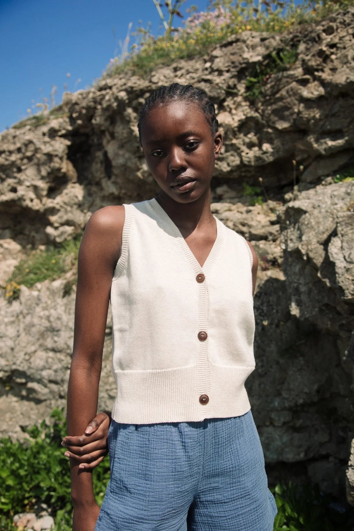 Neisha Organic Cotton Vest in Sand Marl| Beaumont Organic