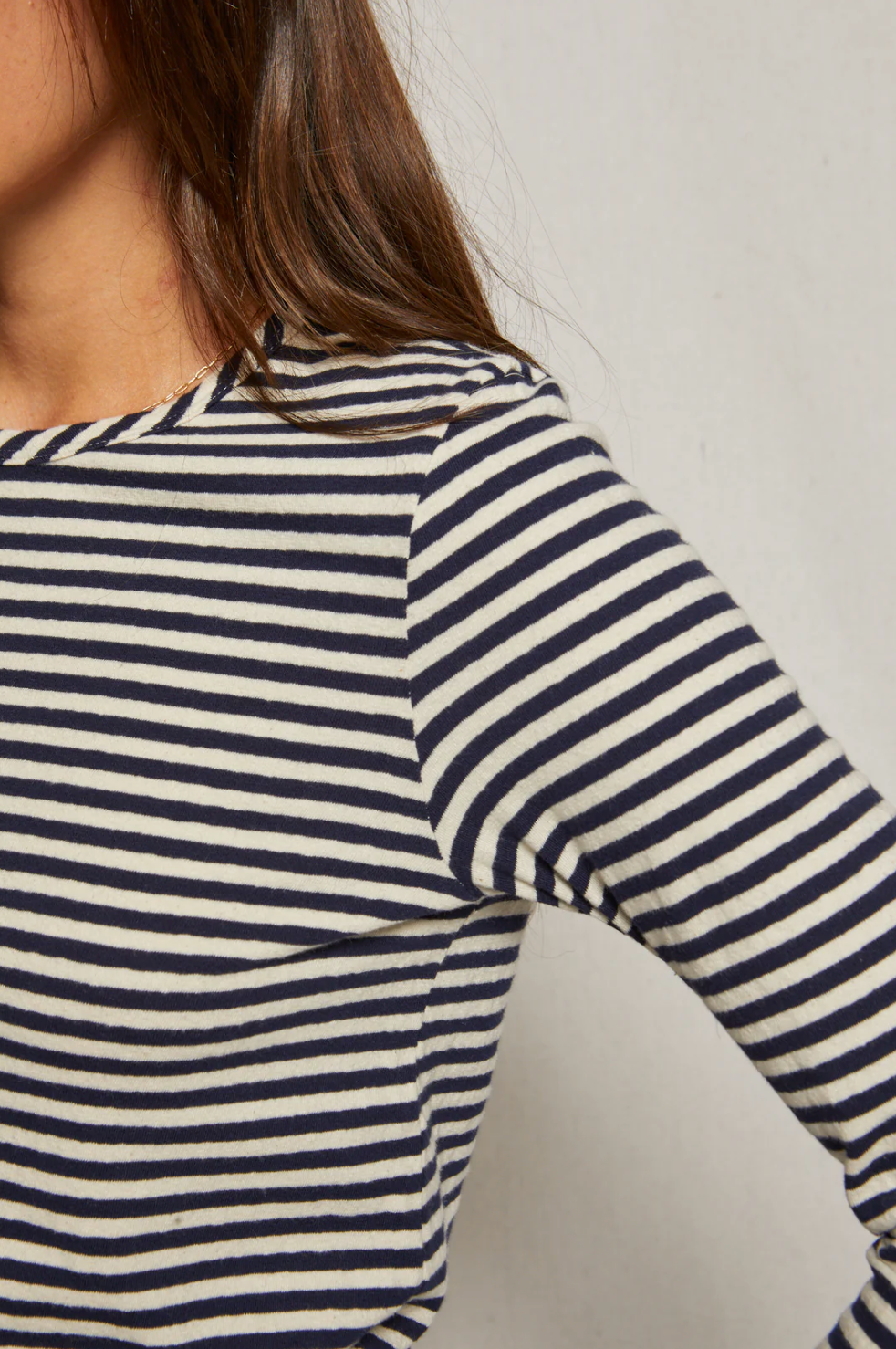 Dylan Long Sleeve Crew in Navy Stripe | Perfect White Tee